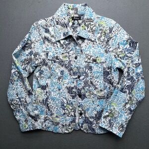 Analogy Paisley‎ Floral Textured Jacket Womens Medium Blue Green Cotton Blend EX